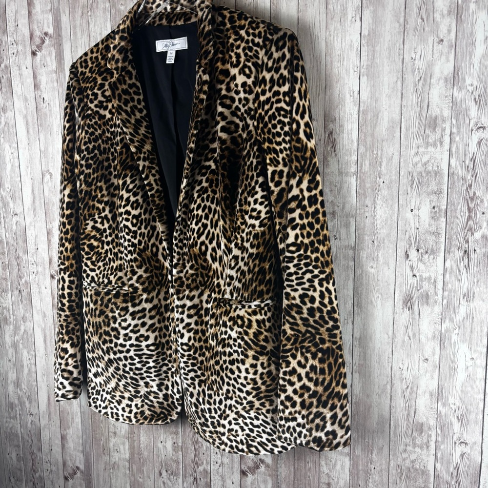 Libby Edelman Leopard Print Faux Fur Notch Collar Blazer Size Medium - Picture 4 of 8